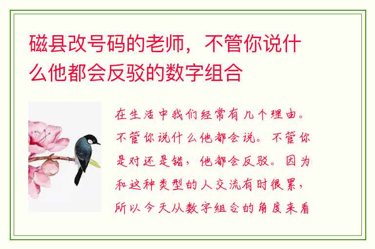 磁县改号码的老师，不管你说什么他都会反驳的数字组合