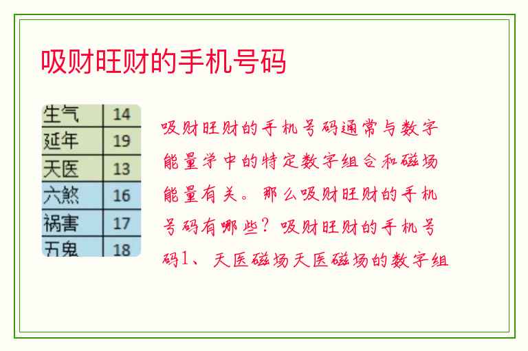 吸财旺财的手机号码